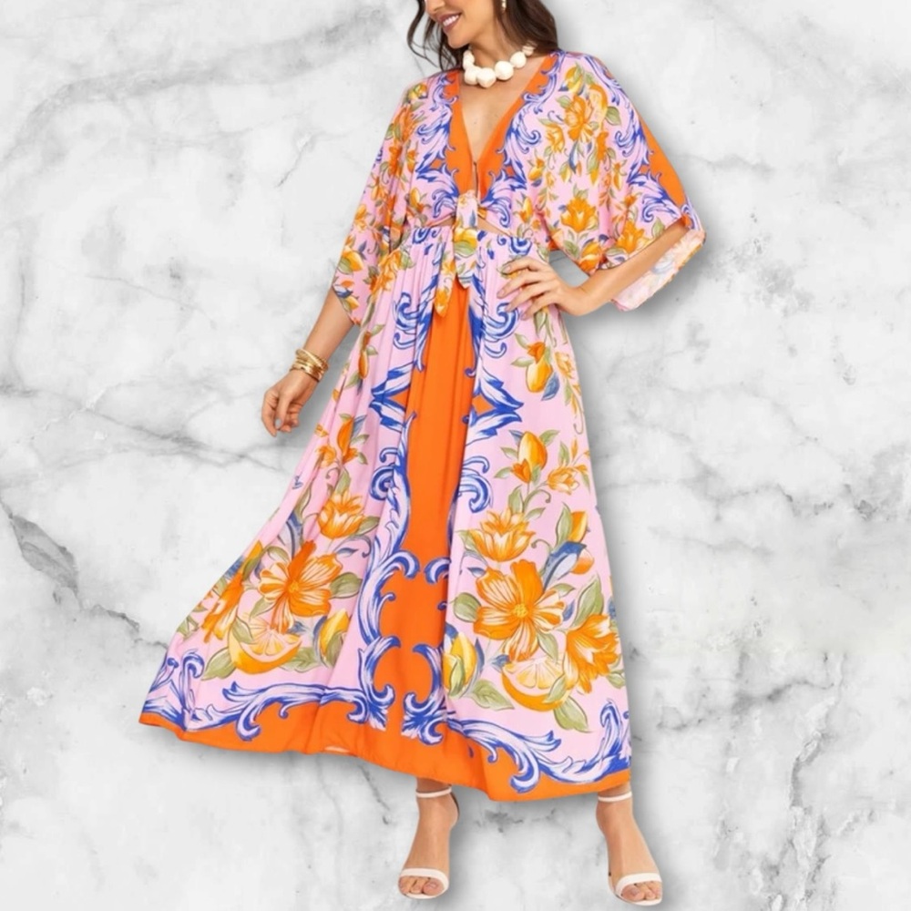 🌺 Farm Rio | Floral Tile Maxi Dress | Multi | Size US XSmall - Picture 11 of 11